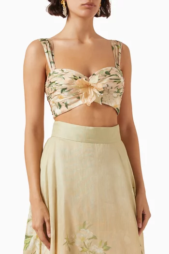 Coaster Gathered Floral  Bra Top  in Linen & Silk
