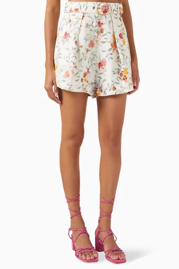 Floral High-waisted Shorts in Cotton