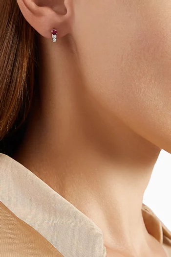 Petite Trio Ruby & Diamond Bar Earrings in 18kt White Gold