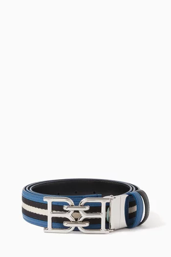 Striped B-chain Reversible Belt in Leather & Fabric
