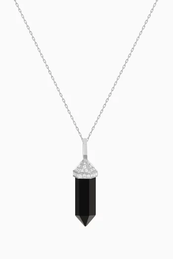 Chakra Small Black Onyx & Diamond Necklace in 18kt White Gold