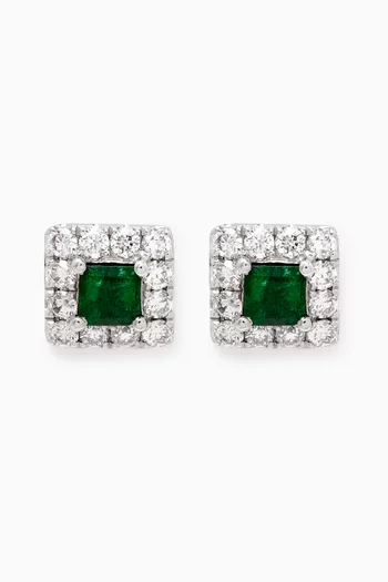 Square Emerald & Diamonds Earrings in 18kt White Gold