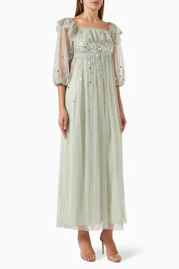 Crystal-embellished Empire Maxi Dress in Tulle