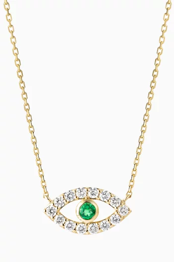 Evil Eye Emerald & Diamond Pendant Necklace in 18kt Yellow Gold
