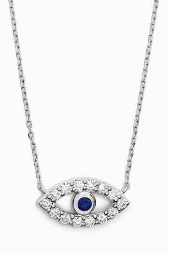 Evil Eye Blue Sapphire & Diamond Pendant in 18kt White Gold
