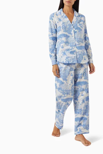 طقم بيجاما بأكمام طويلة ونقشة لوكسودونتا قطن