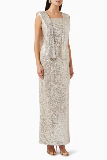 Draped Maxi Dress in Sequins