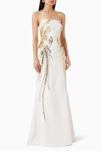 Sequin-embellished Strapless Maxi Dress in Crepe