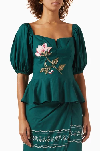 Foret Embroidered Flower Blouse Top in Cotton