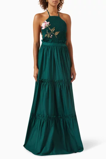 Rosseta Floral Embroidered Maxi Dress in Cotton