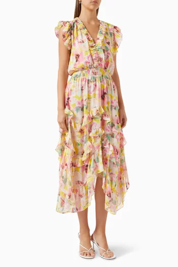 Dakota Midi Dress in Floral-print Chiffon