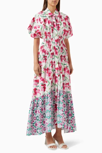 Carolina Maxi Shirt Dress in Floral-print Cotton