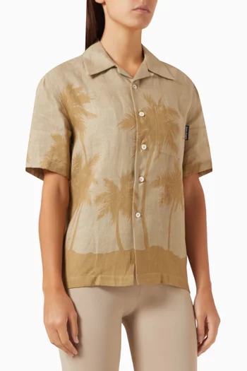 All-over Palms Bowling Shirt in Linen