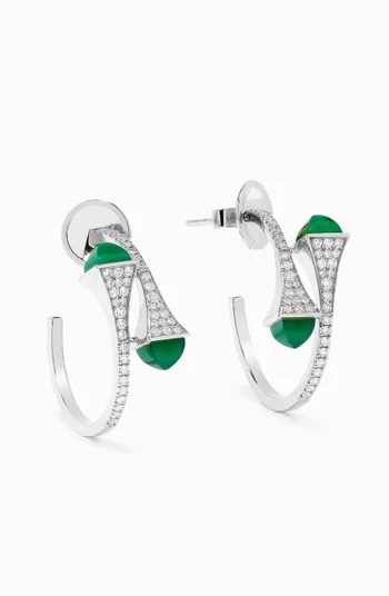 Cleo Diamond & Green Agate Hoop Earrings in 18kt White Gold