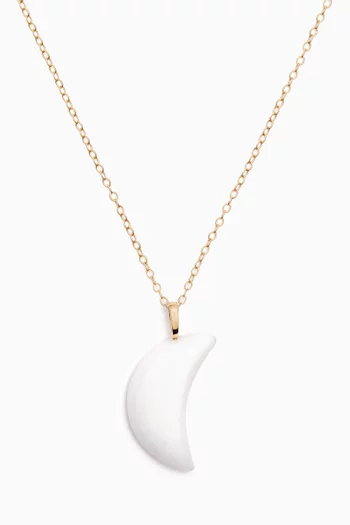 Iqra Plain Moon Necklace with White Agate in 18kt Yellow Gold