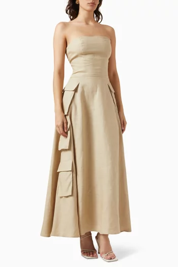 Strapless Pocket-detail Maxi Dress in Linen
