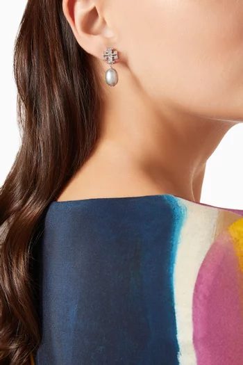 Kira Pavé Pearl Drop Earrings in Silver-plated Brass