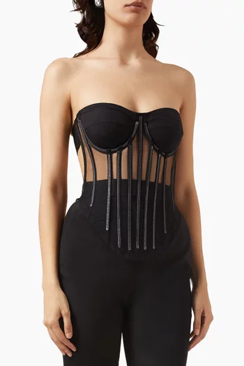 x Kim Embellished Corset Top in Stretch-tulle