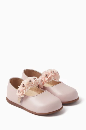 3D Floral Ballerina Shoes in Leather
