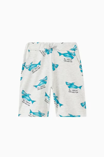 Shark Print Shorts in Stretch Organic Cotton