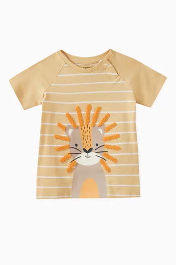 Lion-embroidered T-shirt in Cotton