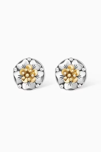 Floral Stud Earrings in 18kt Yellow Gold and Sterling Silver