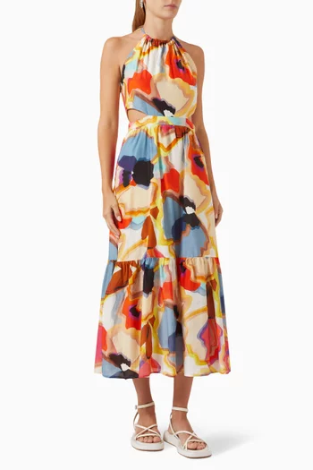 Berger Abstract-print Midi Dress in Cotton-silk Blend