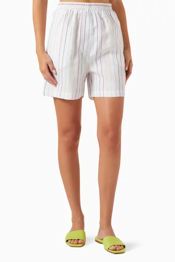 Elasticated Striped Shorts in Linen