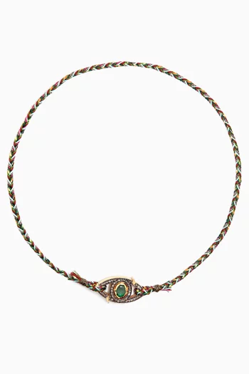 Eye Clasp Emerald, Gold & Diamond Necklace in Sterling Silver