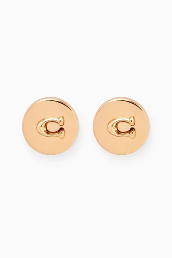Signature C Disc Stud Earrings in Metal