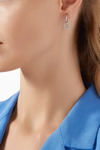 Signature Pave Tea Rose Charm Huggie Earrings in Metal