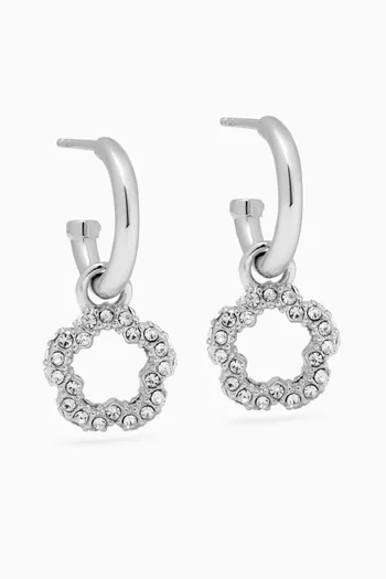 Signature Pave Tea Rose Charm Huggie Earrings in Metal