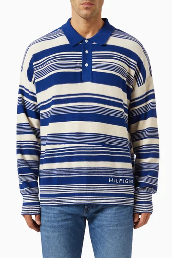 Crafted Stripe Oversized Polo T-shirt in Organic Cotton