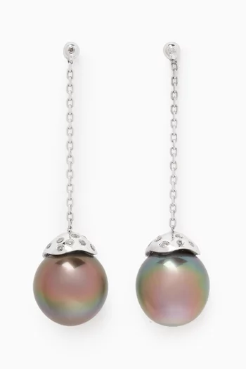 Akila Diamond & Pearl Drop Earrings in 18kt White Gold