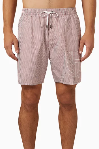 Striped Logo Swim Shorts in Nylon