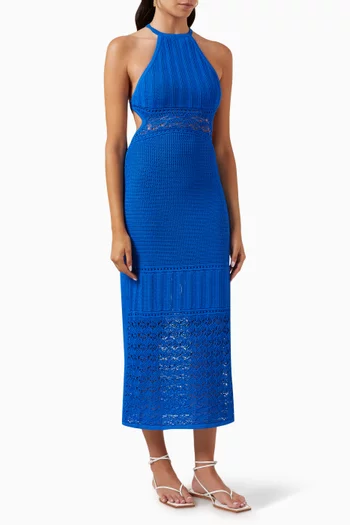 Abby Halter Midi Dress in Stretch Lace-knit