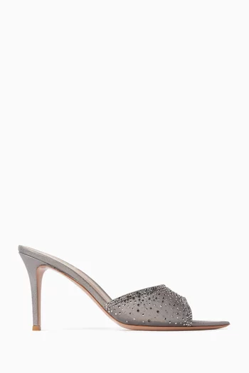Rania 85 Organza Crystal Mules in Suede