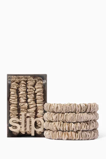 Blonde Pure Silk Skinny Scrunchies (Set of 4)