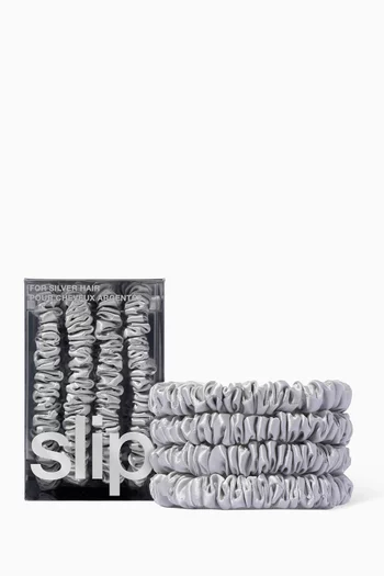 Silver Pure Silk Skinny Scrunchies (Set of 4)