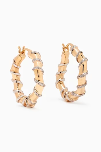 Twisted Creoles Diamond Hoop Earrings in 9kt Yellow & White Gold