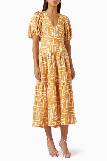 Imani-print Midi Dress in Linen