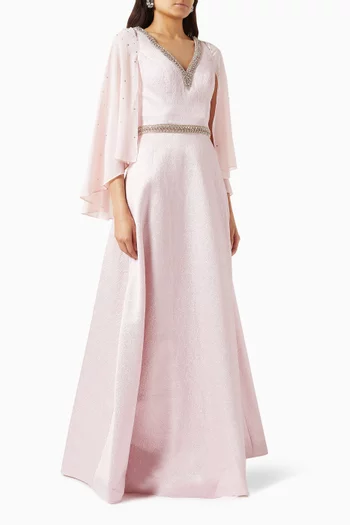 Embellished Cape Gown in Chiffon