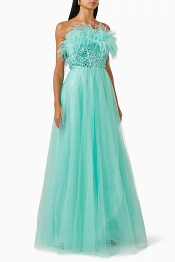 Feather Strapless Gown