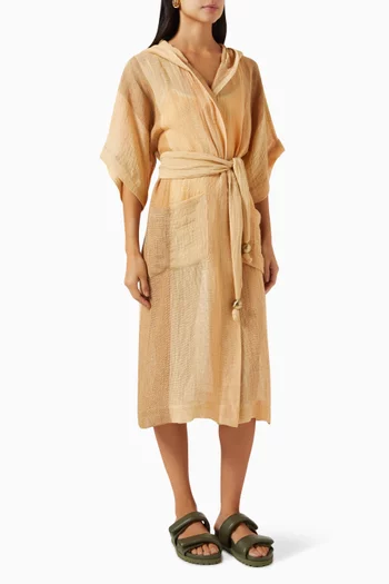 Hooded Dressing Robe in Striped Gauze