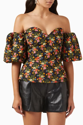 Alma Floral-print Top in Cotton-blend Twill
