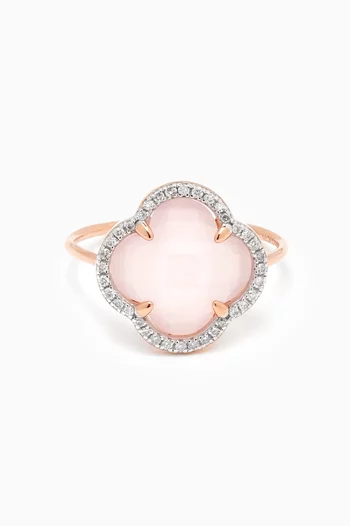 Victoria Clover Pink Quartz & Diamonds Ring in 18kt Rose Gold