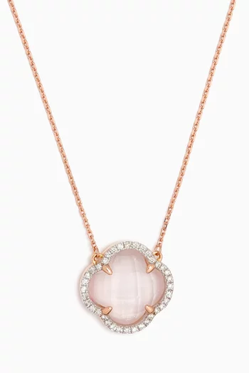 Victoria Clover Pink Quartz & Diamond Necklace in 18kt Rose Gold