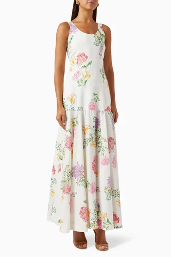 Adem Floral-print Maxi Dress in Linen-blend