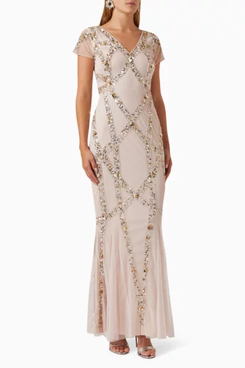 Sequin-embellished Mermaid Maxi Dress in Tulle