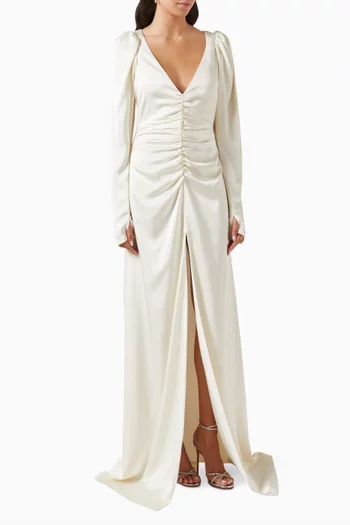 Gryana Ruched Maxi Dress in Sateen